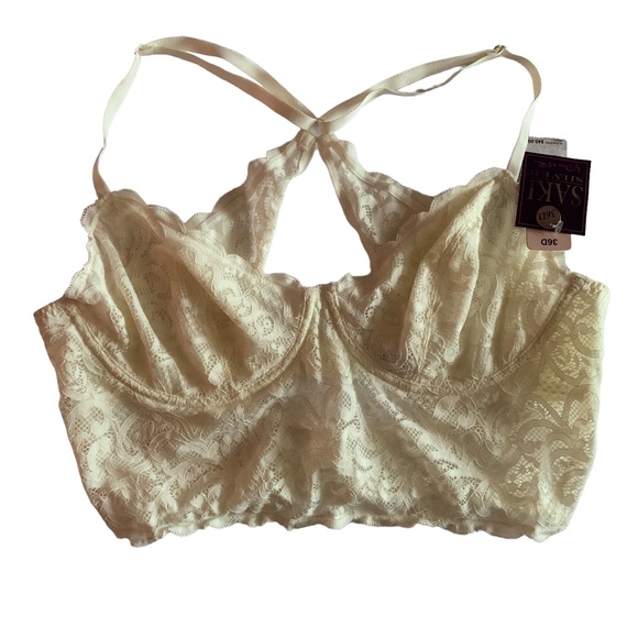 Saki Silver Winter White Bralette Sz 36D - Picture 1 of 5
